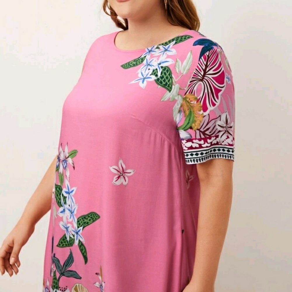 #14 Brand New Plus Pink Floral Tunic Dress - Picture 5 of 7